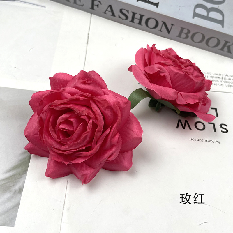 仿真烤边款欧式小玫瑰花头 diy复古焦边假花头饰簪花材料花墙插花|undefined