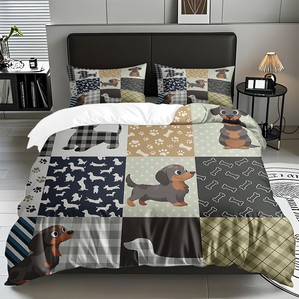 Fábrica de origen transfronteriza textil doméstico TEMU / JIT suave piel abrasiva caricatura cachorro impresión digital set edredón