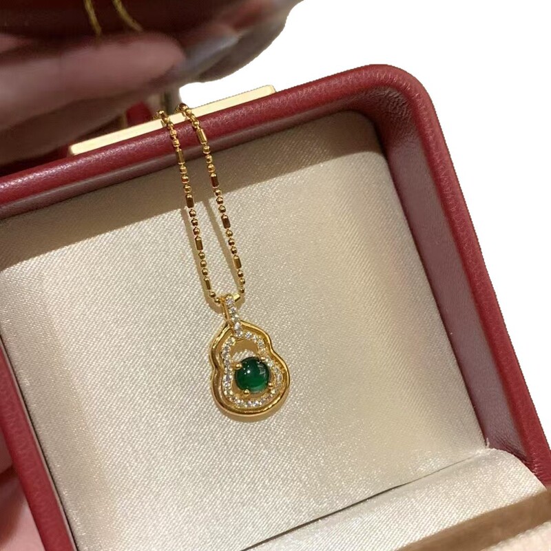 葫芦项链女新中式百搭个性气质绿石18K镀金送妈妈礼物直播批发|undefined