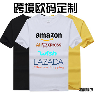 Cross-border cotton short-sleeved round neck T-shirt custom printed logo men's loose blank European size advertising cultural shirt printing