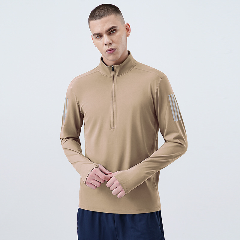 Hombre fitness ropa de alta elasticidad secado rápido mangas largas correr ropa deportiva de ciclismo entrenamiento de cuello medio cremallera camiseta