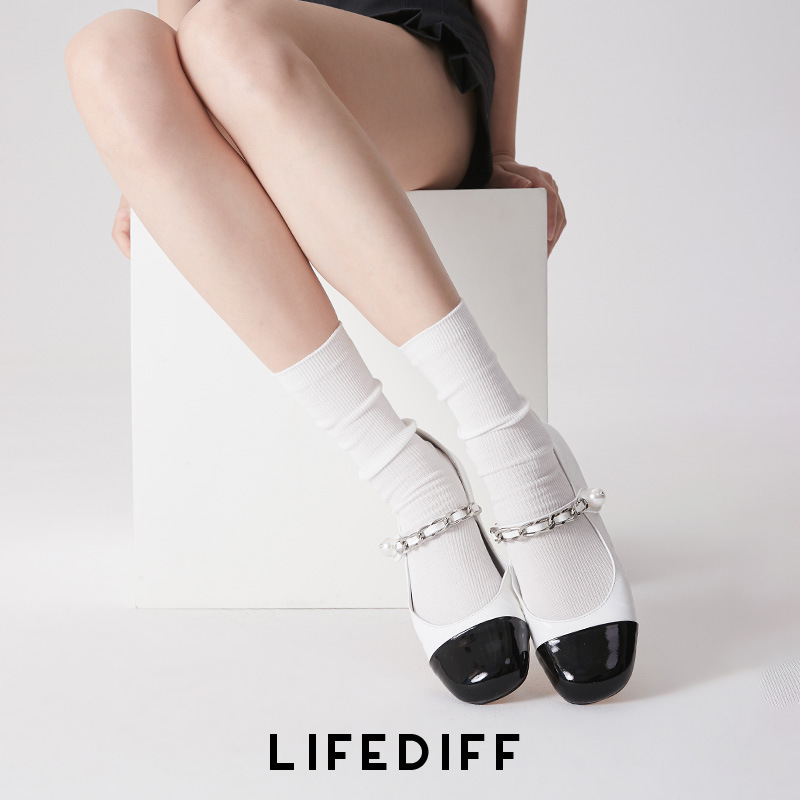 Boneless Stacked Socks Women's Spring and Summer Vertical Grain Thin Summer Mid-tube Socks Breathable Socks with Small Leather Shoes Light 25235