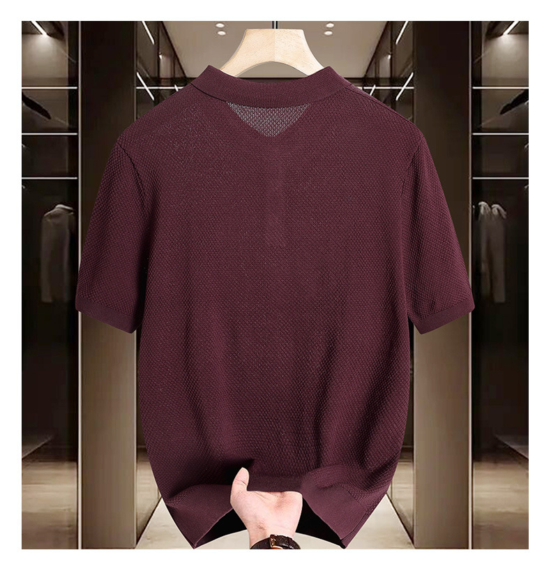 Men's Slim Fit Polo Shirt Light Luxury Fashion Knitted Short Sleeve Business Casual Solid Color Turn Down Collar Summer Top_viptrois.com
