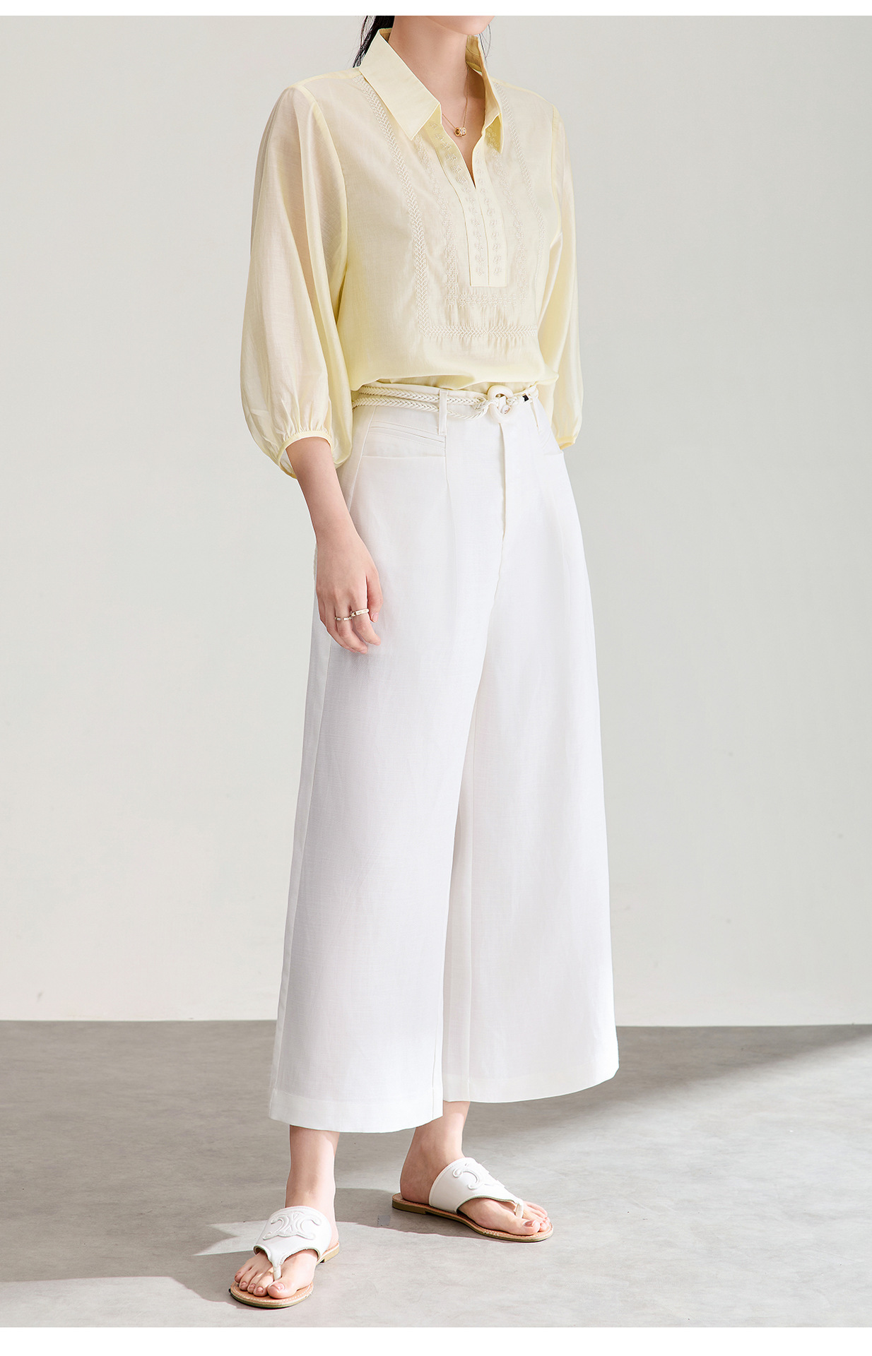 Quần culottes nữ ống rộng chất liệu linen phối sợi tencel, cạp cao dáng suông, mặc mùa hè thoáng mát — Xanh lông mòng đen chi tiết 24