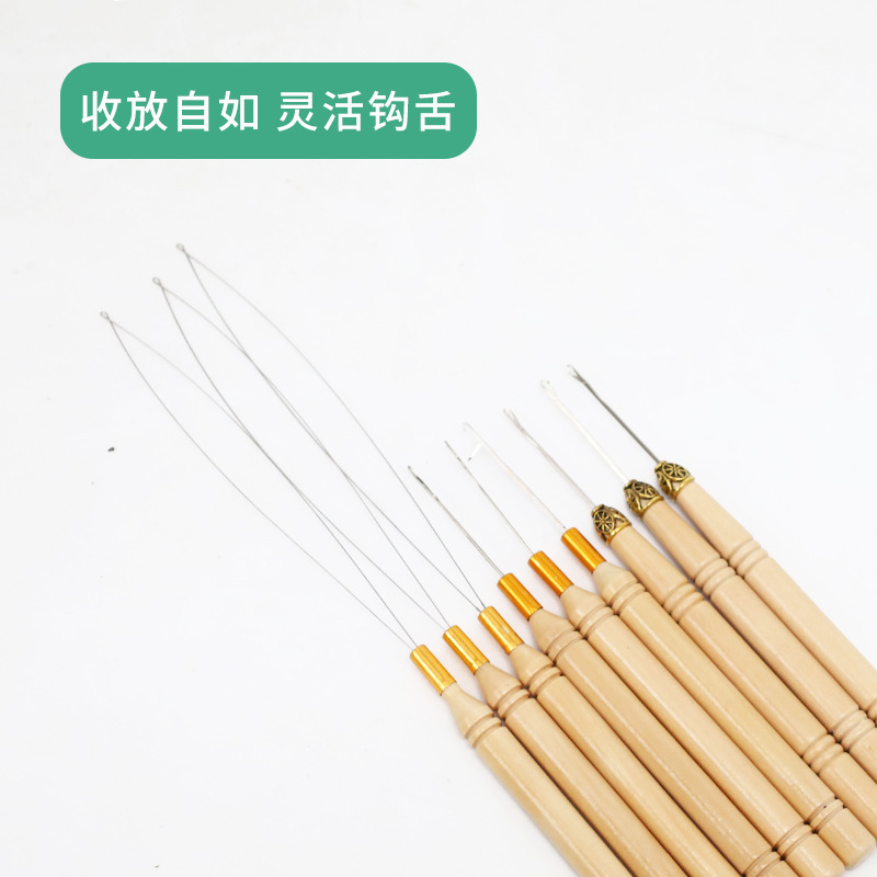 Extensión de cabello de lana de trenza sucia con lengua de ganchillo de madera accesorios de peluca de gancho de sellado lengua de gancho de cabello extensión de ganchillo de cabello