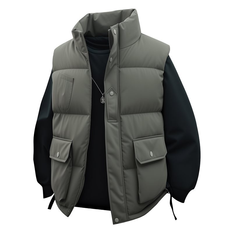 新款潮牌立领羽绒棉服马甲男秋冬季宽松简约加厚坎肩外套大码跨境