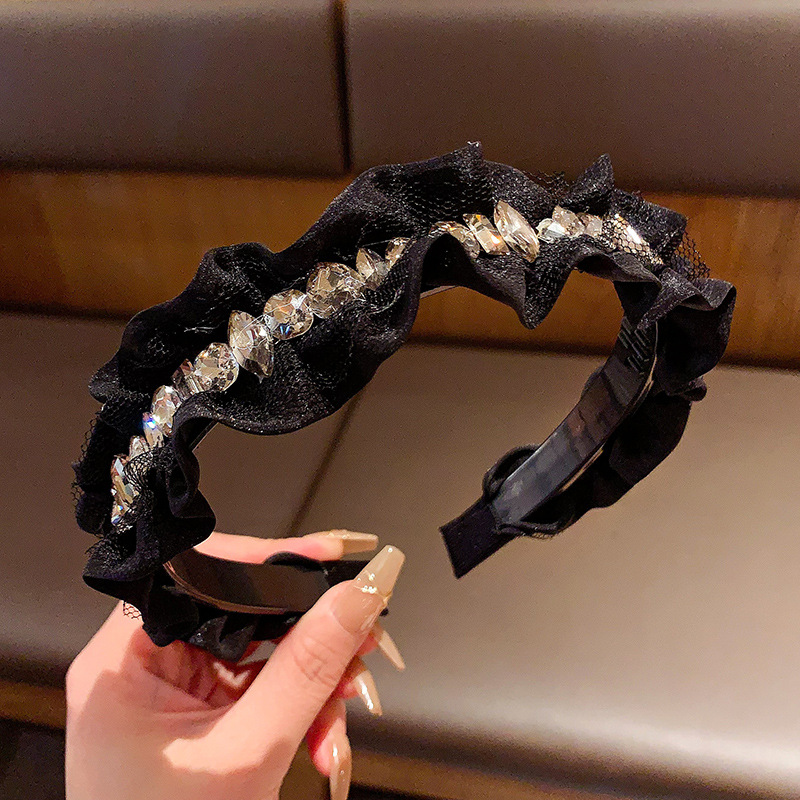 Korean High-grade Sparkling Diamond Crystal Gem Pleated Headband Internet Popular New Style Wide-brimmed Fashion Hair Accessories High Cranial Top Hair Accessories