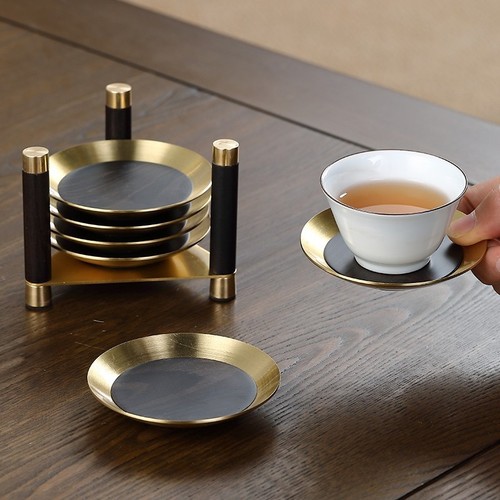 High-end copper, wood, ebony, and rosewood solid wood tea coaster—elegant, minimalist, and newly designed in the Chinese style, featuring heat-resistant functionality.