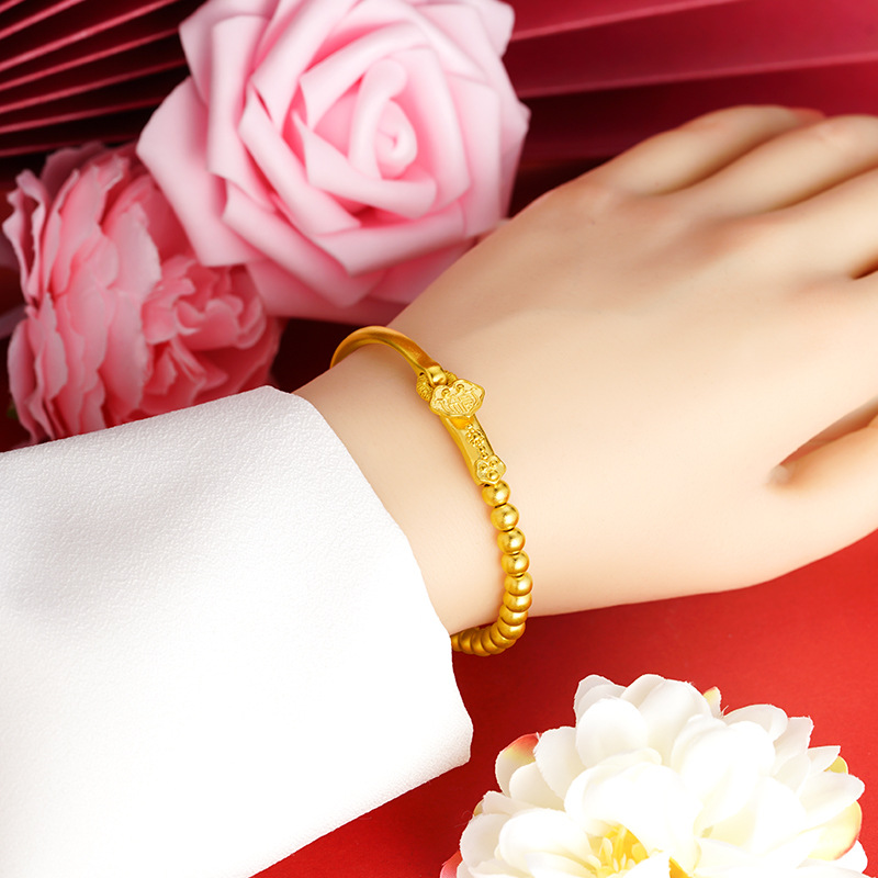 Aleación de cobre Ruyi con cuentas media pulsera antigua joyería de estilo francés pulsera de oro arena femenina no se desvanece durante mucho tiempo suministro directo de fábrica a juego