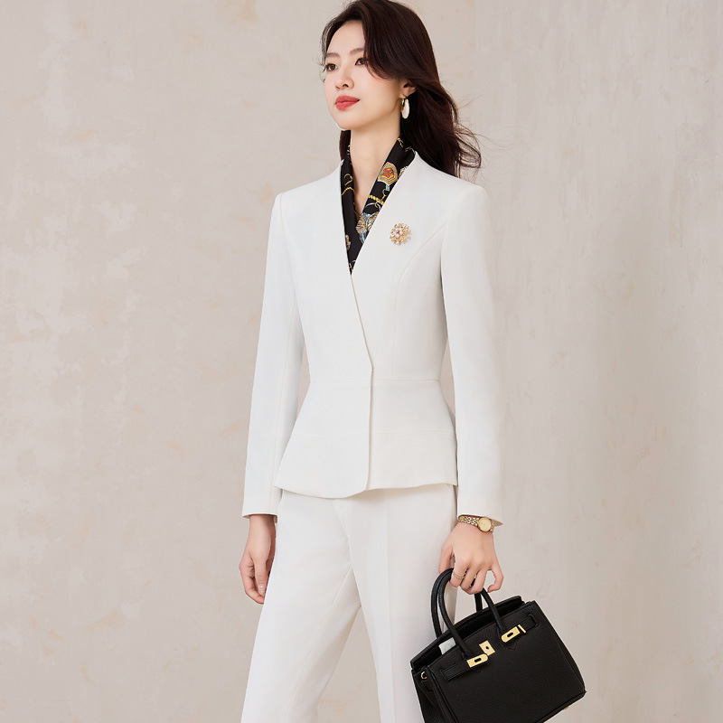 Elegant women's tuxedo, overskirt suit, business office formal attire, trousers two-piece set, women's clip
