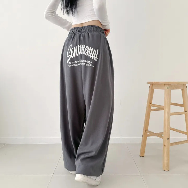 春秋宽松拼接阔腿休闲跳舞黑色卫裤女潮2025年韩版裤子加绒慵懒风|undefined