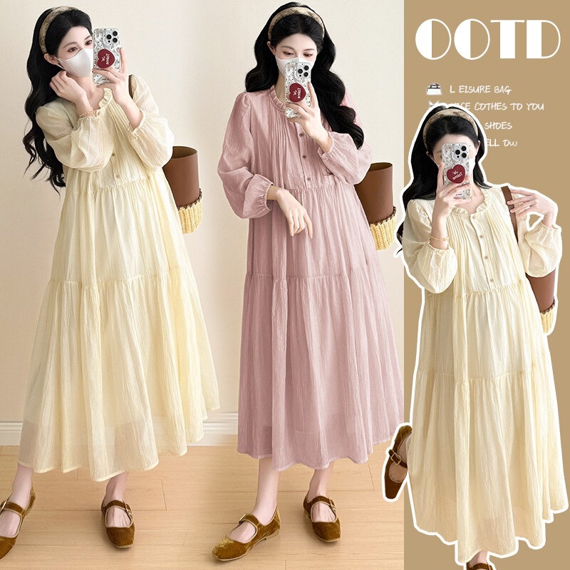Real Shot of Pleated Maternity Dress 2026, Loose Fit, New Style, Lace Collar, Elegant Mid-Length Spring Dress Real Shot of Pleated Maternity Dress 2026, Loose Fit, New Style, Lace Collar, Elegant Mid-Length Spring Dress