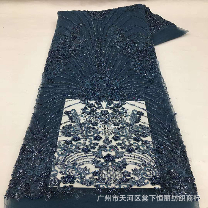 爆款重工珠片绣珠管绣泡珠面料欧美婚纱礼服跨境时尚时装绣品布料