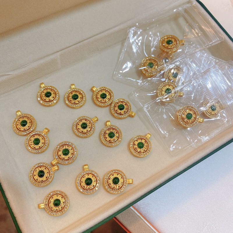 天然インペリアルグリーン翡翠八宝コンパススターリングシルバーペンダントジュエリーライブブロードキャスト卸売供給|undefined