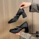 2025 New Round Toe Bow French Rhinestone Shoes with High Heeled Mary Jane Shoes Women's Shallow Mouth Fairy Style Single-layer Shoes