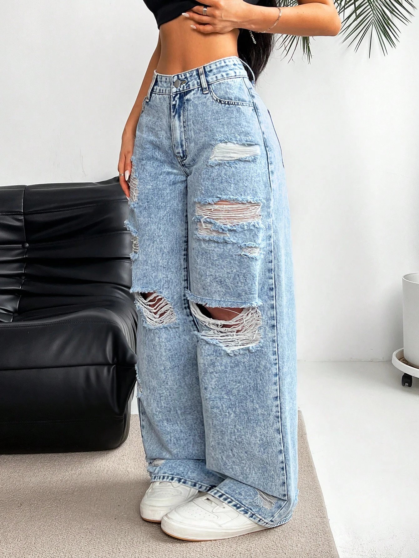 ​​Women's Relaxed Fit Straight Leg Jeans - Vintage Washed Denim, Wide Leg Comfort, Street Style Casual Pants For Everyday Wear​​_ecoleips.com