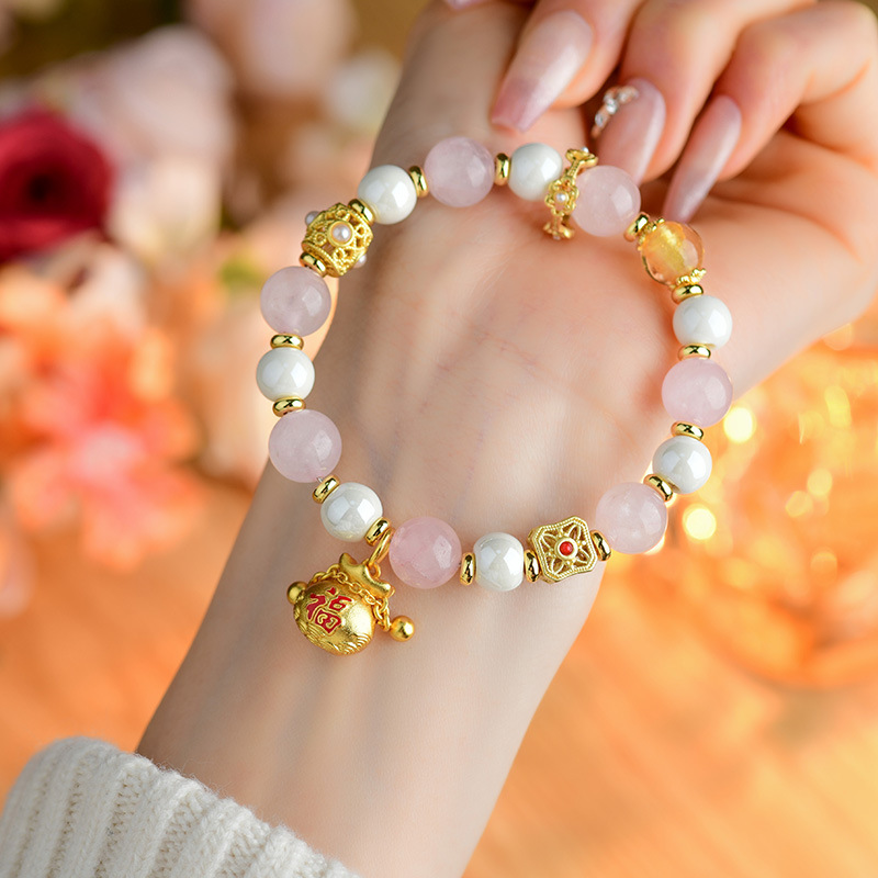 Polvo natural al por mayor cristal porcelana blanca pulseras bolsas de bendición colgante retro estilo nacional red explosión pulseras regalos de mujeres