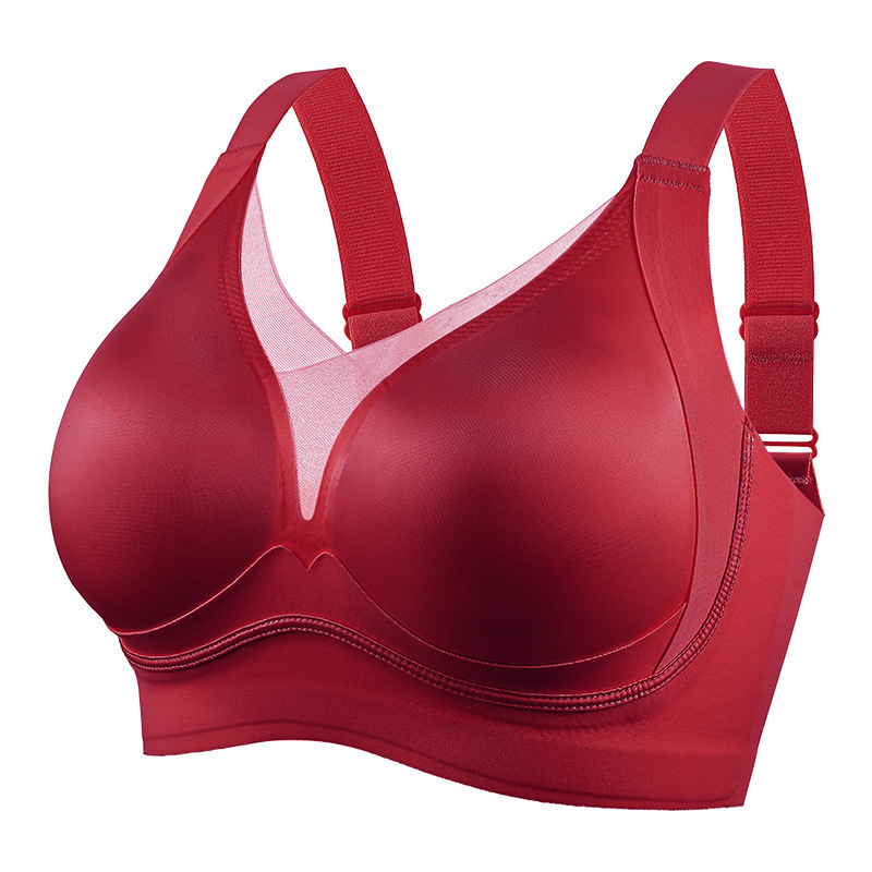 Light Luxury Silk Satin V Wire-Free Push-Up Bra, Seamless Breast-Retracting, Anti-Sagging, Lifting and Supporting Large-Breasted Intimates