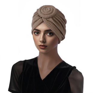 Thickened Stretch Flower Tape Hat New Ethnic Style Twisted Hat Fashion All-match European and American Headscarf Warm Hat