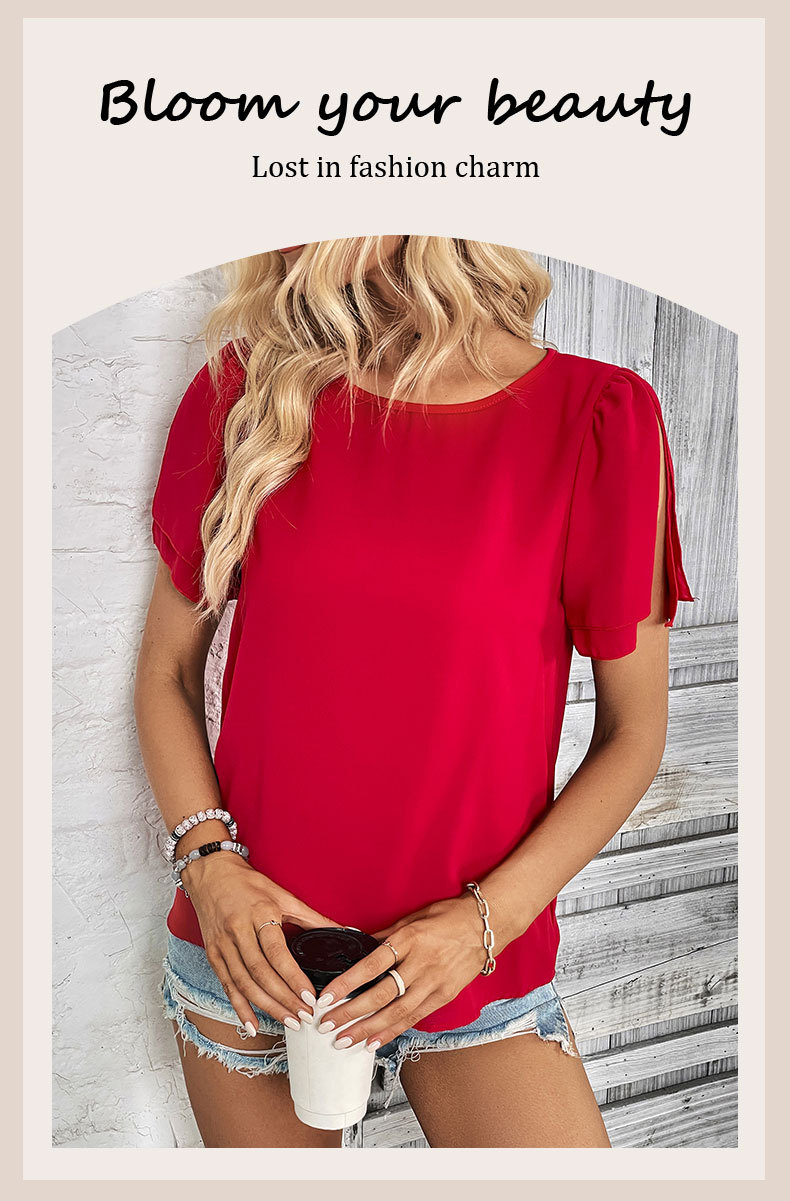 Camicia a fessura a maniche corte girocollo tinta unita_voghion.com