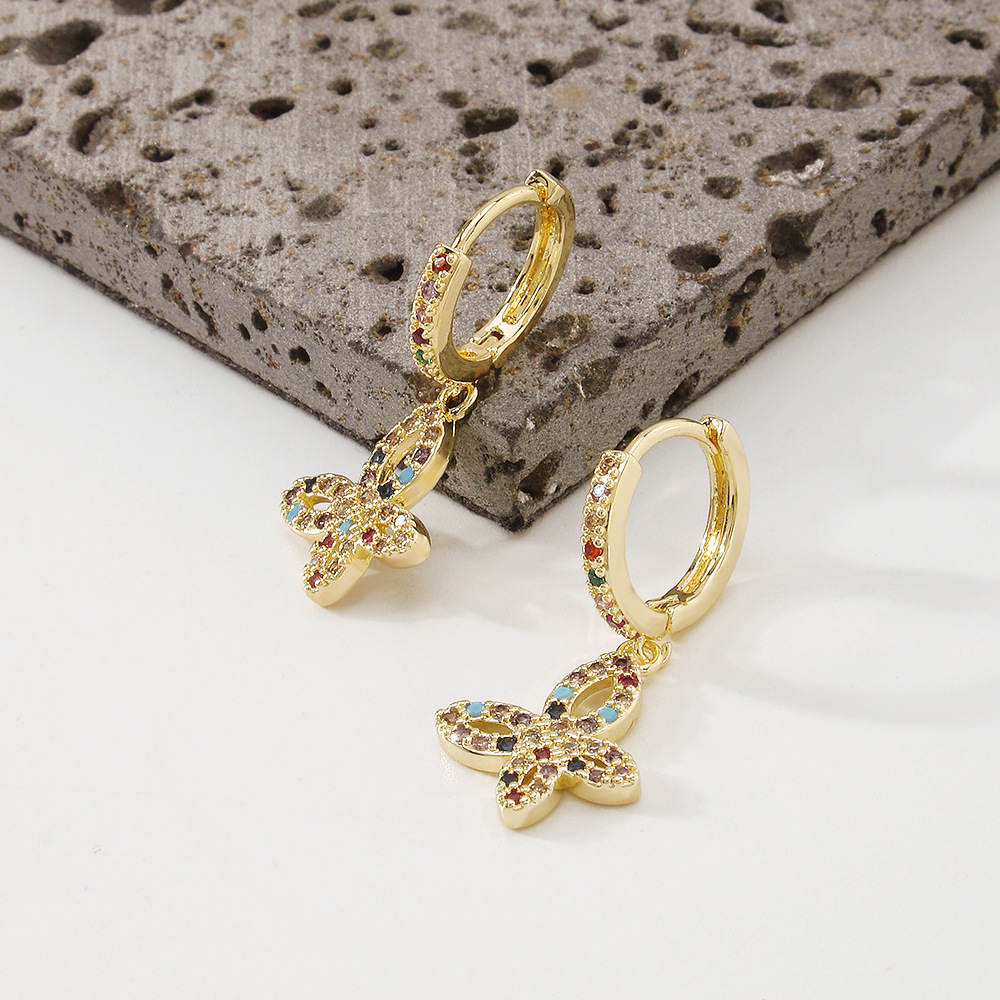 Creative Color Zircon Fashion Light Luxury Butterfly Earrings Women display picture 3