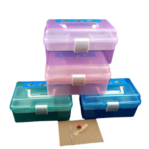 Factory sales 599PP plastic medium double-layer transparent tool box multi-purpose storage box art pencil box manicure