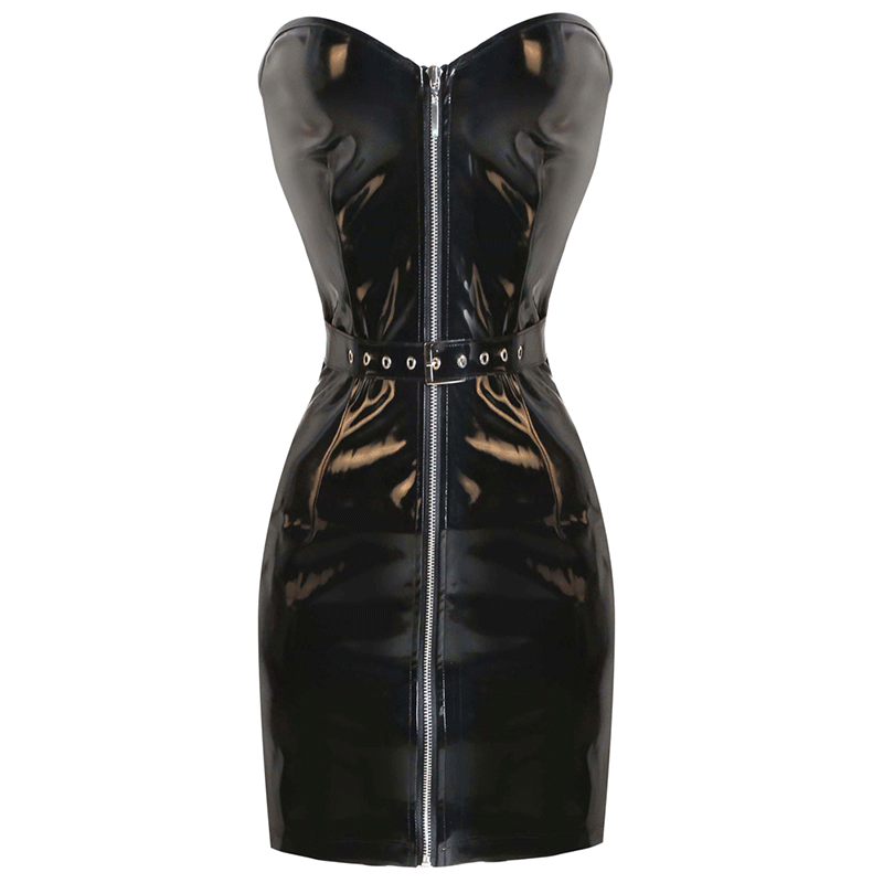 Zipper Pvc Patent Leather Dress Nightclub Sexy Bodysuit Qqny Lingerie European and American Large Size Sexy Uniform