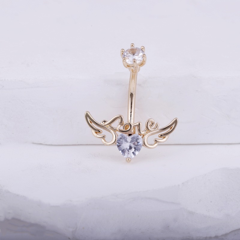 Angel Wings LOVE Letters Belly Button Ring Gold with White CZ Cubic Zirconia Navel Piercing Jewelry Wholesale detail image 18