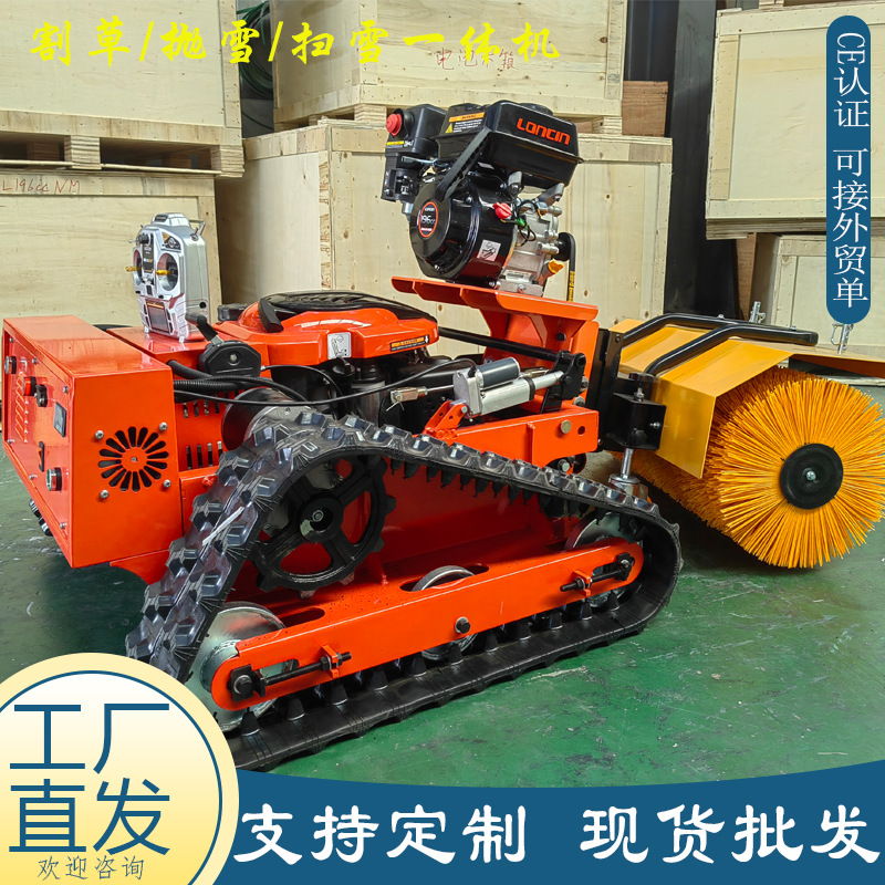 出口德国遥控智能割草机 履带式油电两用堤坝除草机 扫雪抛雪机