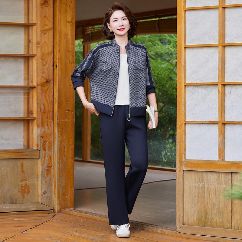中老年运动服套装女新款妈妈秋装宽松上衣休闲大码拉链外套两件套|undefined