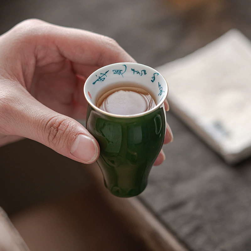 Nine craftsman's emerald emerald hand -painted cup original ore glaze ceramic kung fu tea set antique master cup single cup