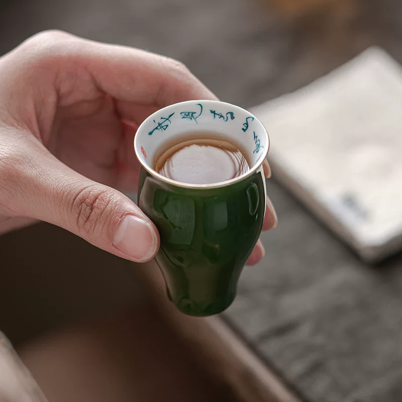 Nine craftsman's emerald emerald hand -painted cup original ore glaze ceramic kung fu tea set antique master cup single cup