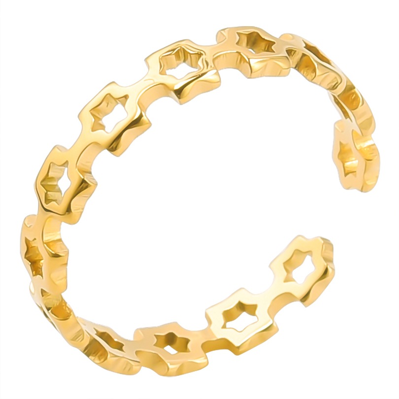 Adjustable Ring Size 1 Piece Quantity PVD Coated Real Gold Plated 18K Gold Star 304 Stainless Steel Streetwear Waterproof Non Tarnish Open Ring