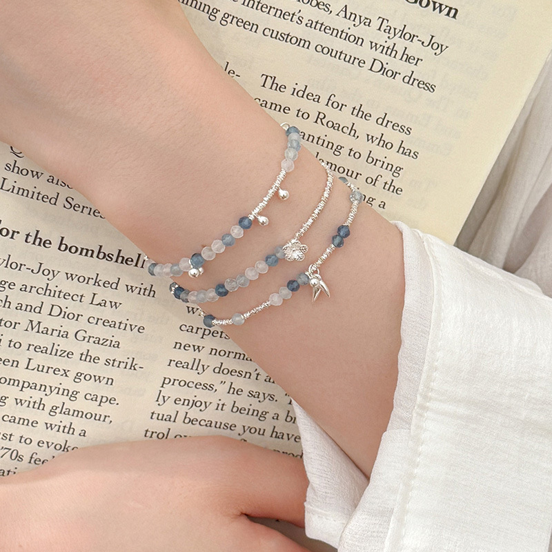 Ficus Tree S925 シルバー夏ニッチ天然アクアマリンブレスレット女性のためのインスタイルブロークンシルバークリスタルスタッキングブレスレット|undefined