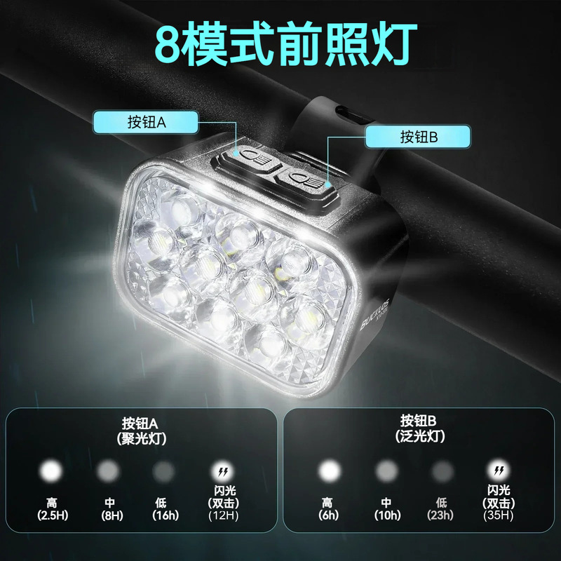 自行车车灯10LED自行车IP65防水Type-C快充前后灯夜骑高亮照明|undefined