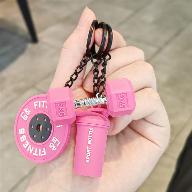 Llavero de fitness barra colgante deportivo creativo mancuerna mochila escolar periférica deportes taza de agua colgante regalo para hombres y mujeres