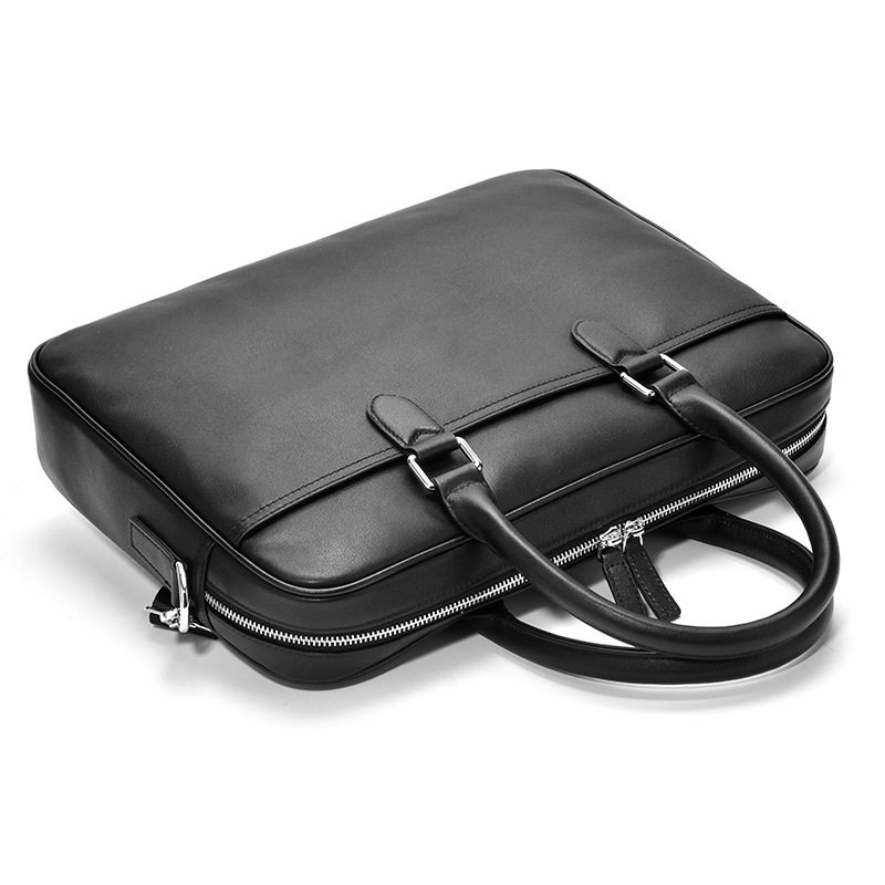 Túi xách nam da bò lớp đầu dạng cặp công sở đeo vai chéo, đựng được laptop 14 inch — màu đen