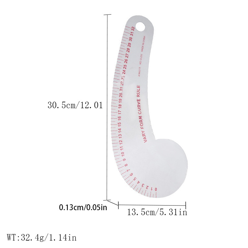 Regla de curva directa de fábrica Botón regla de arco regla de ropa regla de corte traje de regla de jaula de manga regla de tamaño colección
