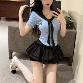 夏季jk制服套装女甜辣妹网红高级感短袖修身显瘦高腰半身裙两件套