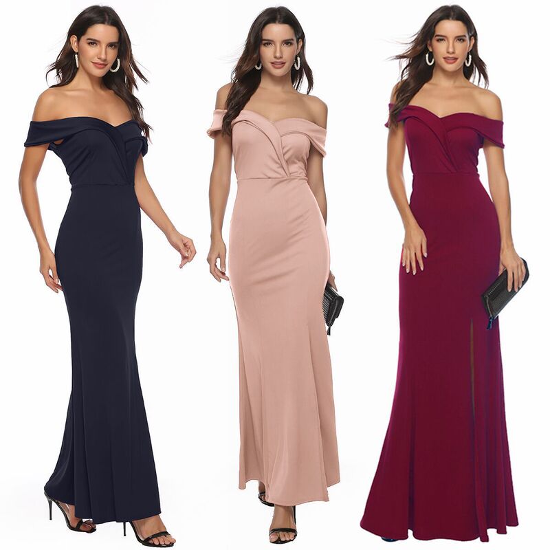 Banquet Evening Dress Slit Dress Long Skirt European and American V Neck Women's Clothing Cross-Border Export Amazon New Cotton