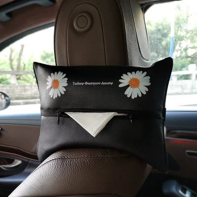 box, car-mounted tissue holder, Car tissue box/set - sm-tissue-box-daisy-tissue-box-leather