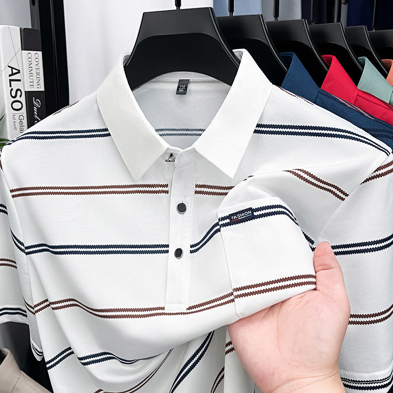 Real Pocket Dad-Style Striped Short-Sleeve Men's T-Shirt 2026 New Summer Thin Breathable Comfortable Polo Shirt for Men Real Pocket Dad-Style Striped Short-Sleeve Men's T-Shirt 2026 New Summer Thin Breathable Comfortable Polo Shirt for Men