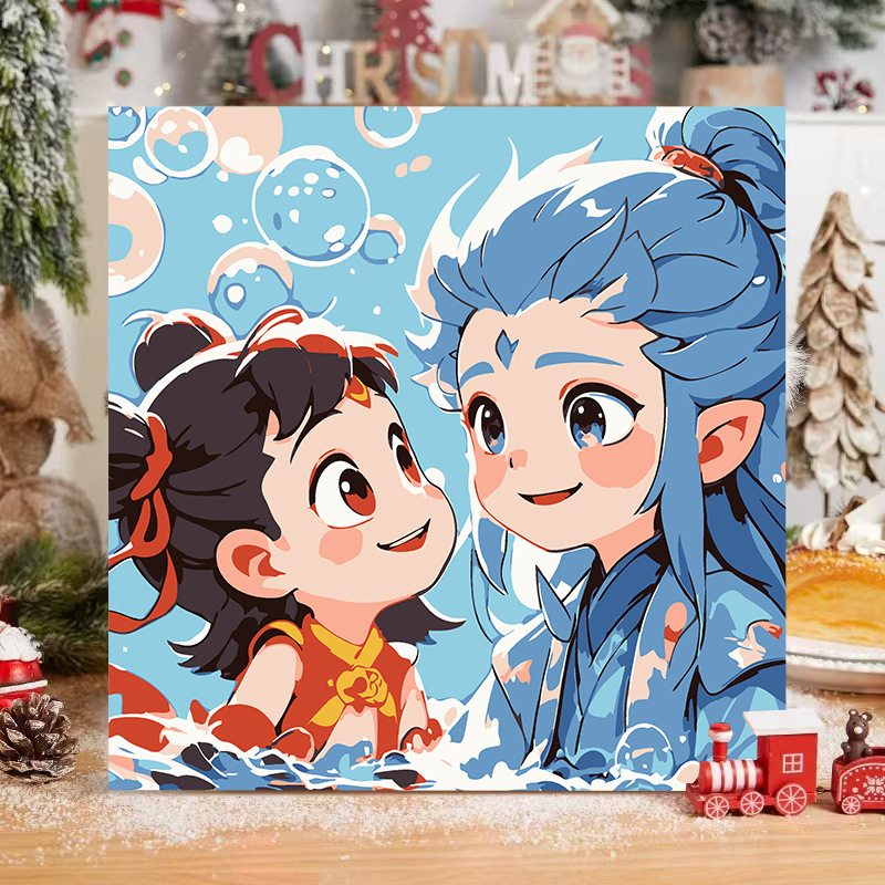 El niño prodigio de Nezha Naohai Diy pintura al óleo digital para colorear a mano Anime Ao Bing Nezha pintura al óleo pintura decorativa