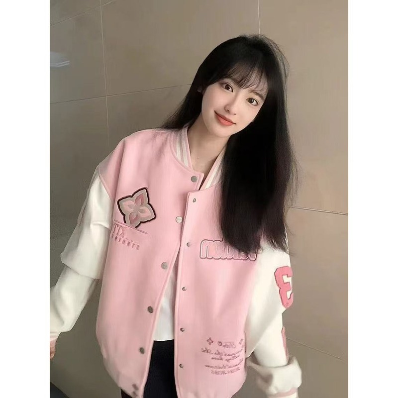 2025春秋季新款美式复古字母印花棒球服外套宽松休闲百搭夹克上衣|undefined