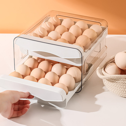 Household refrigerator egg storage box, transparent thickened egg storage box, double layer stackable kitchen egg box