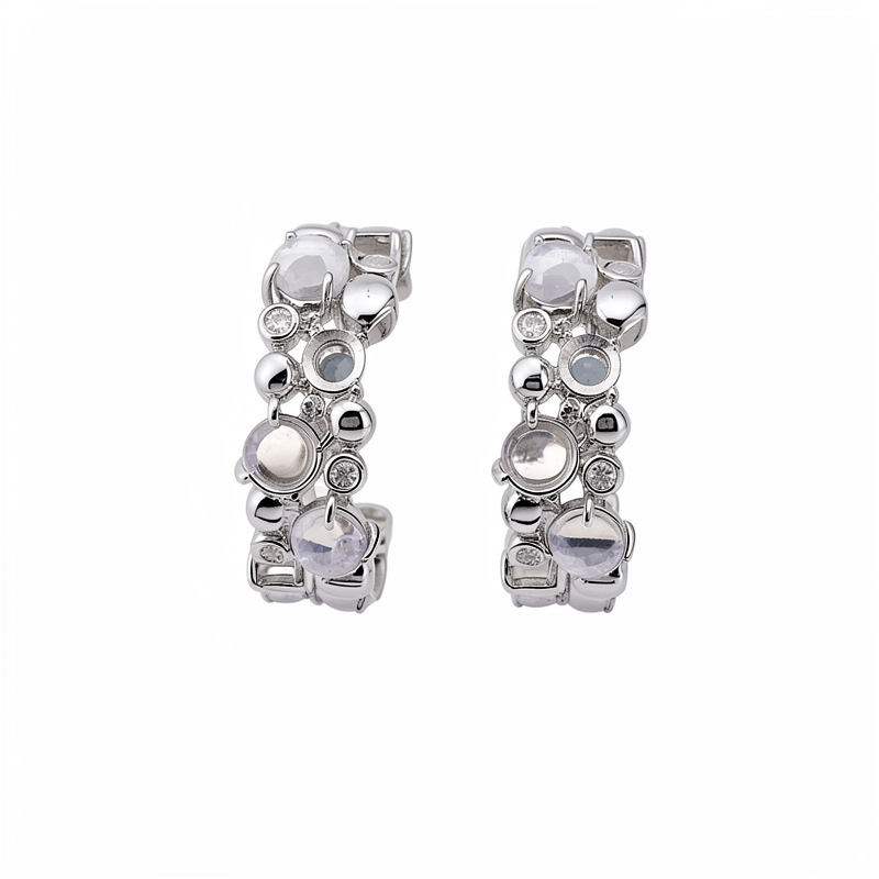 Aguja de plata de resina de piedra de silicio redonda en forma de C pernos personales de nicho de moda ligero lujo alta sensación de auriculares al por mayor image 6
