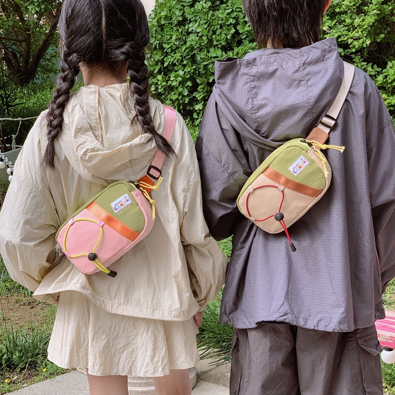 Dopamine Cute Children's Shoulder Bag New High-Value Portable Outdoor Chest Bag Nylon Letter Drawstring Crossbody Bag