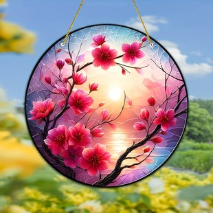 1 Piece, 8"X8" Acrylic Plum Blossom Sun Catcher, 2D Flat Print Window Hanging, Garden Yard
