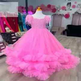儿童礼服公主裙高端童模粉色走秀拖尾生日钢琴演奏小主持人演出服