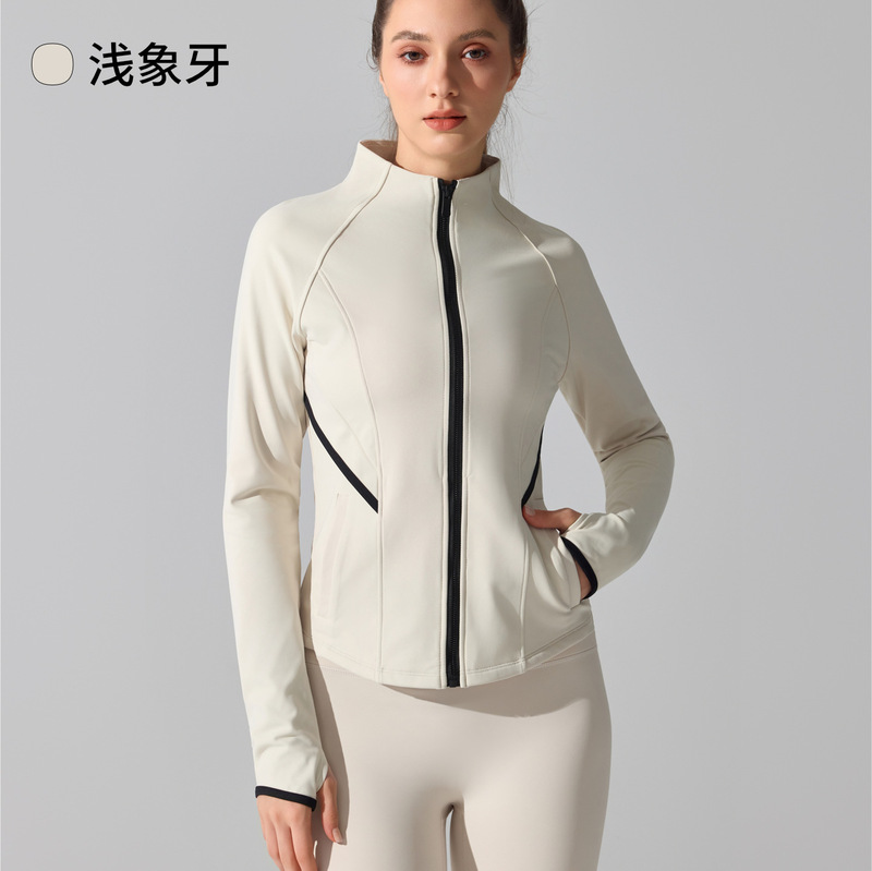 抓绒保暖瑜伽服外套秋冬户外跑步健身上衣运动开衫立领拉链长袖女|undefined